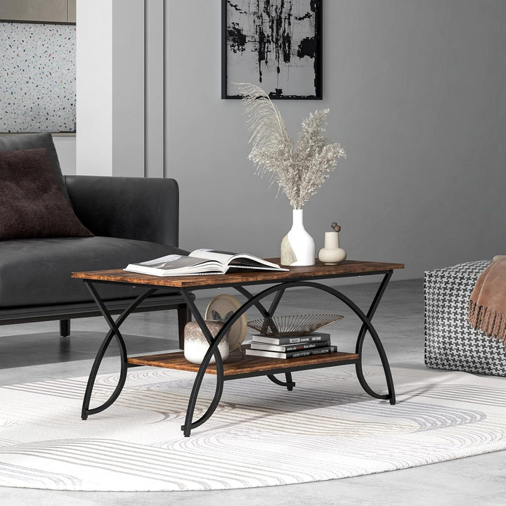 COSTWAY Couchtisch, Kaffeetisch mit Ablage und Metallgestell, Wohnzimmertisch, Beistelltisch, Sofati