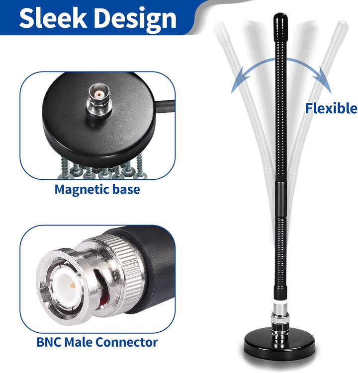Bingfu CB Antenne 27-MHz CB-Radioantenne BNC PL259 Soft Whip Magnetfuss Antenne Kompatibel mit Cobra