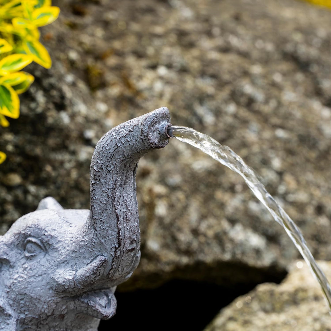 Esotec Solar Wasserspeier Set sitzender Elefant LUMI, H=17,5cm, Wasserspiel mit Teichpumpe 250l/h, S