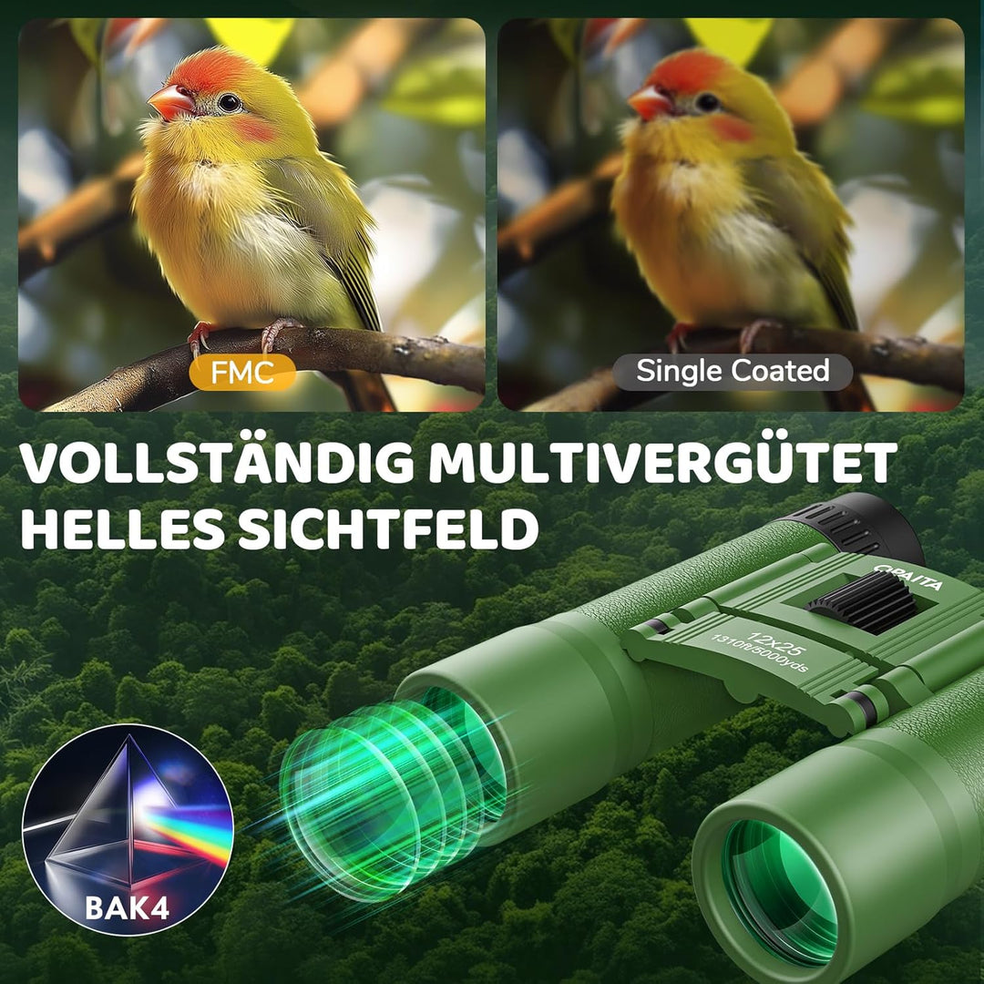 12X25 Fernglas für Kinder - Opaita Klein Ferngläser für Jungen Mädchen Vogelbeobachtung - Jagd Wande