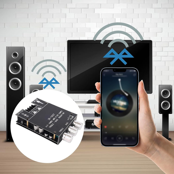 ZK-1002T Bluetooth-Verstärkerplatine, 100W+100W Stereo-Verstärkerplatine mit Höhen- &amp; Bassregelung U