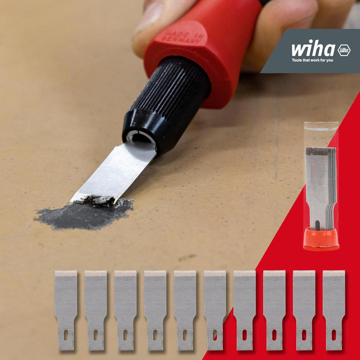 Wiha Universalschaber Set SoftFinish® 12 teilig I mit 10 Ersatzklingen, 13 mm breit I Entfernen von