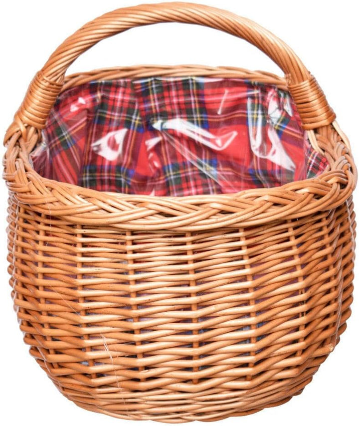 Grosser Einkaufskorb/Autokorb aus Weide mit Henkel und Stoffeinlage (Schottenkaro, rotkariert) | mit