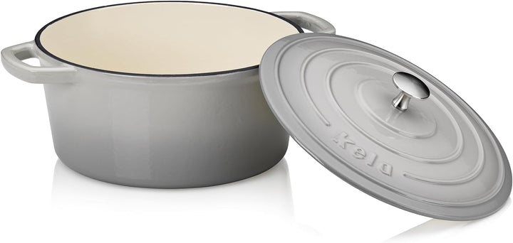 kela Bräter Calido, Ø 26 cm, 4,6 L, Gusseisen, hellgrau, rund, Allherdboden, emailliert, hitzebestän