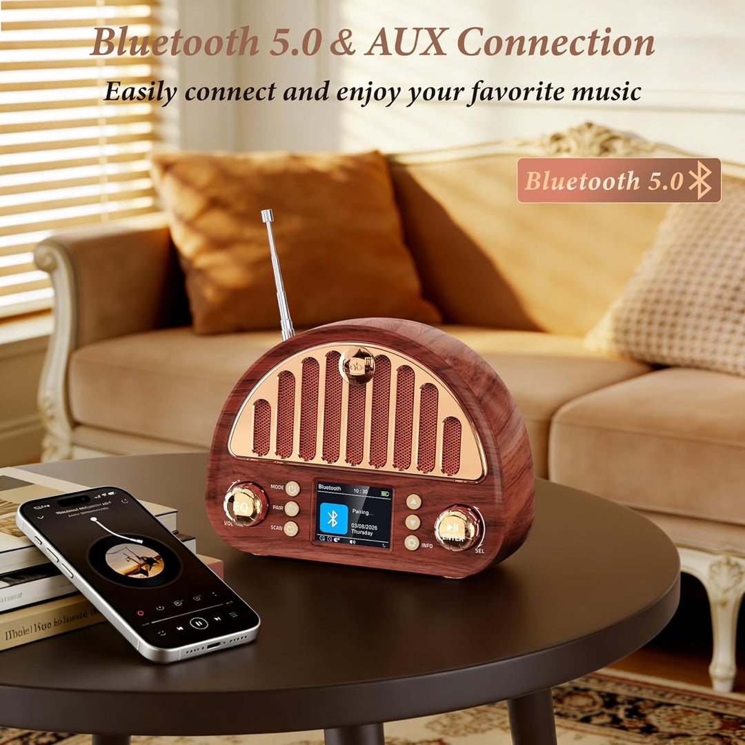 Mesqool Tragbares DAB+/UKW Radio, Retro Radio mit Bluetooth 5.0, Nostalgie Radio Klein mit 3000mAh A