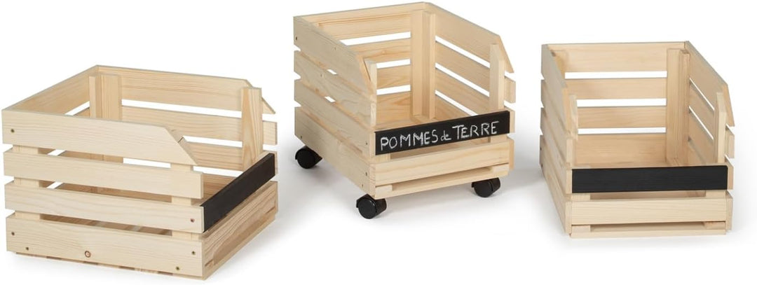IDMarket - Set aus 3 stapelbaren Holzregalen für Obst und Gemüse