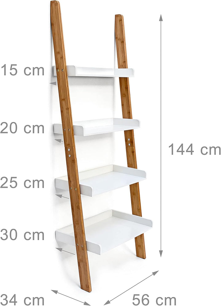 Relaxdays, 4 Regale , Leiterregal, Weiss, 144 x 56 x 34 cm Single, Single
