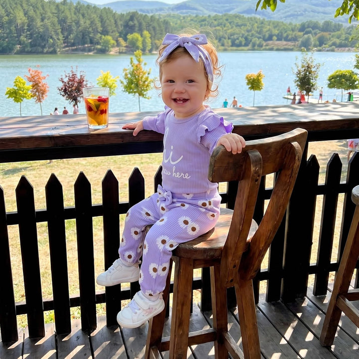 Baby Mädchen Winter Kleidung Set | Neugeborene 3tlg Outfit,Langarm Rüchen Body Tops + Gänseblümen Ho
