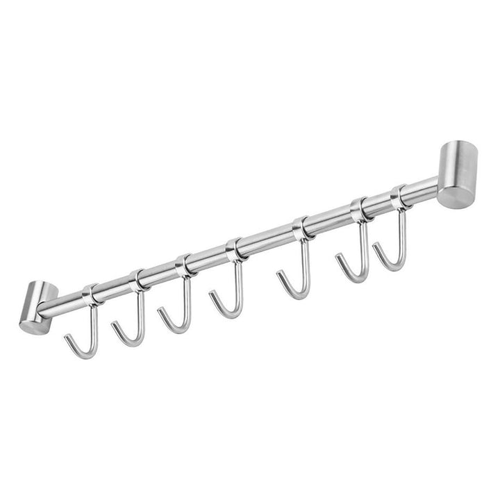 Hängeleiste für die Küche aus Edelstahl mit 7 beweglichen Haken zum Bohren - 39.6 x 3.4 x 2.2 cm - K
