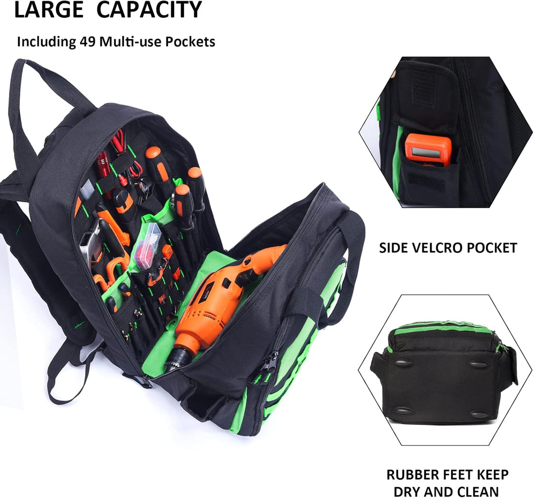 AUMTISC Werkzeug-Rucksack, strapazierfähig, für Baustellen, Werkzeugtasche mit Mehrzwecktasche, für