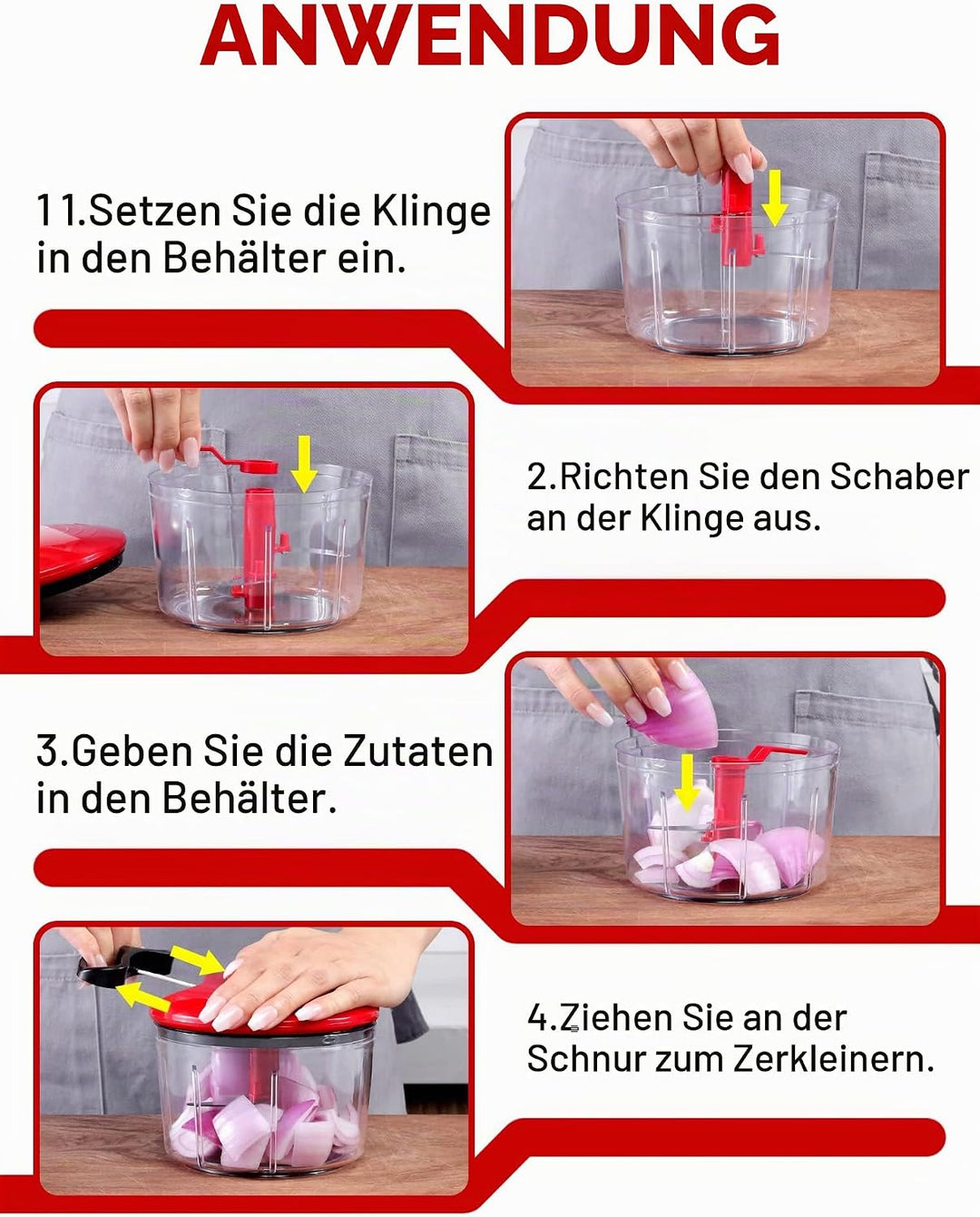 GDL Zwiebelschneider, 800ML Zwiebel Zerkleinerer mit Edelstahlklingen, Multizerkleinerer Gemüseschne