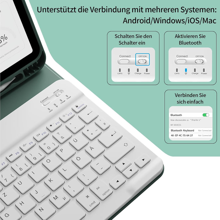 Hülle mit Tastatur für iPad A16 2025 / iPad 11./10. Generation 2022 10,9 Zoll, Magnetisch Bluetooth-