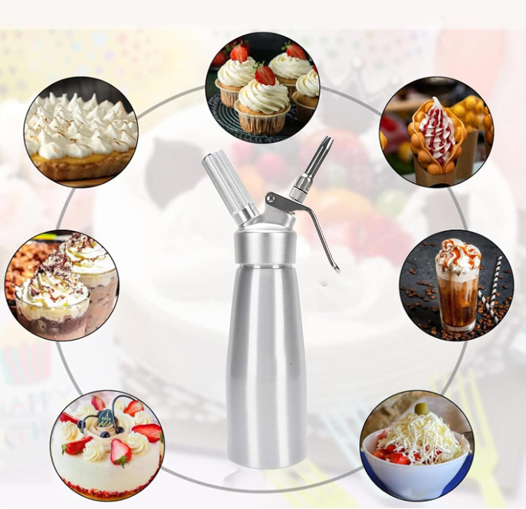 Fockety Professioneller Schlagsahne -Spender, 500 Ml Aluminiumcreme Whipper mit 3 Dekorationsdüsen u