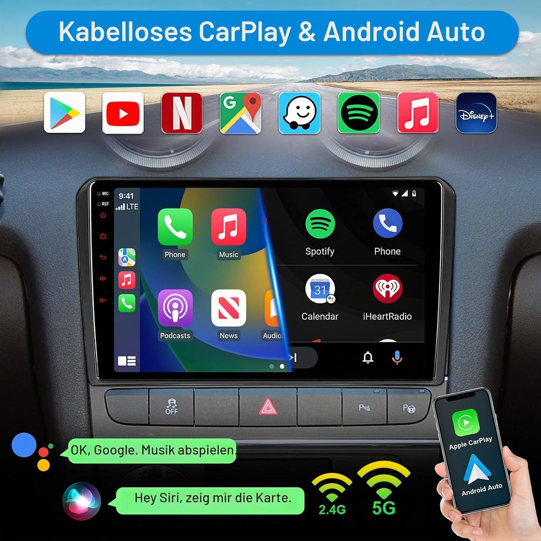 Android Autoradio mit Navi Bildschirm Wireless Carplay Android Auto für Audi A3 S3 RS3 2003-2012, 9