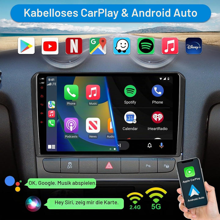 Android Autoradio mit Navi Bildschirm Wireless Carplay Android Auto für Audi A3 S3 RS3 2003-2012, 9