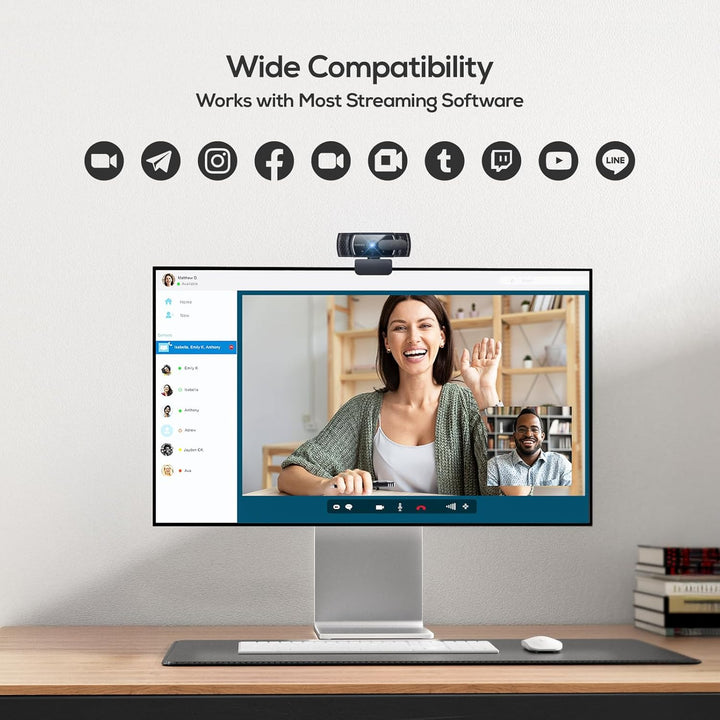 Nulaxy QHD 4K Webcam mit automatischer Lichtkorrektur, zwei geräuschunterdrückenden Mikrofonen, 1,5