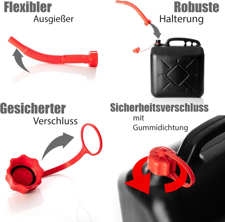 BigDean 2x Benzinkanister 20L mit flexiblem Ausgiesser - Kraftstoffkanister für Benzin & Diesel - ha