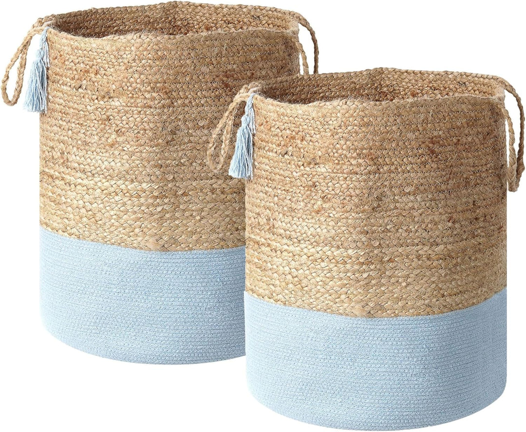 Aufbewahrungskörbe aus geflochtener Jute Baumwolle Set Natur und Blau Gajar