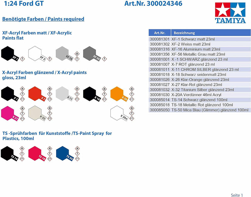 TAMIYA 24346 - 1:24 Ford GT, Modellbau, Plastik Bausatz, Hobby, Basteln, Kleben, Modellbausatz, Mode