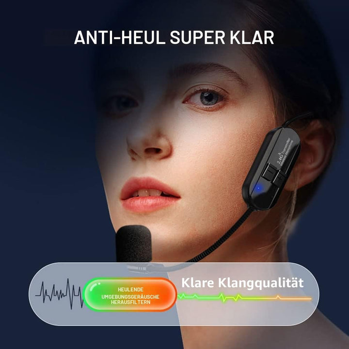 Wireless Mikrofon Headset, 2.4G Kabelloses Mikrofon funkmikrofon headset mit 50M Reichweite, Wiedera