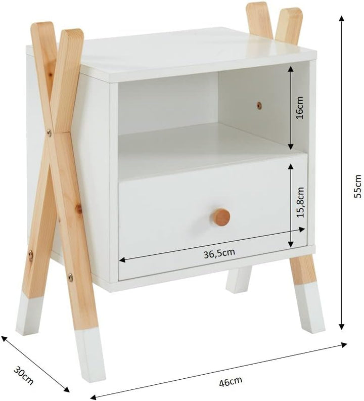 BAÏTA TIPI01 Nachttisch, Kiefer und Spanplatte, weiss, L46 x P30 x H55cm