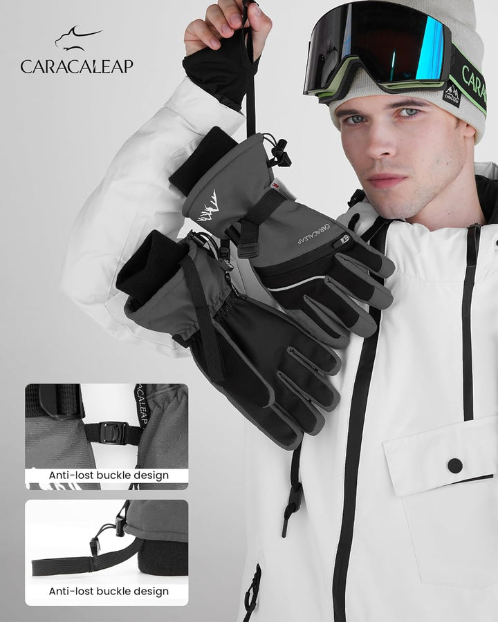 Caracaleap Skihandschuhe Männer Frauen Schnee Handschuhe Winddicht Winter Wasserdicht L Grau, L Grau