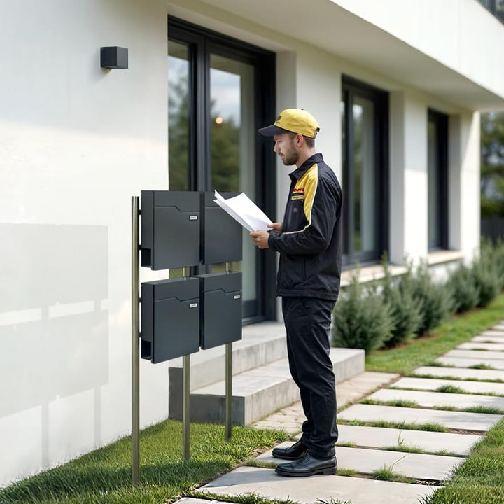 Metzler Standbriefkasten für 4 Parteien in Anthrazit RAL 7016 – Briefkasten freistehend 4er für Mehr