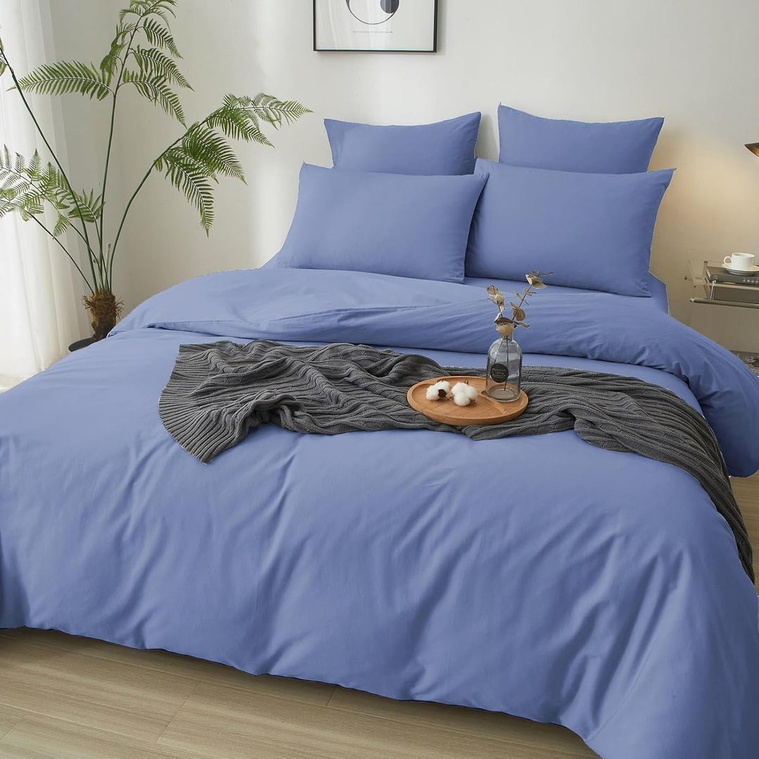 Luowei Bettwäsche 155x220 3 Teilig Blau Einfarbig Uni weich und leicht 110g/m² Renforcé Mikrofaser 1