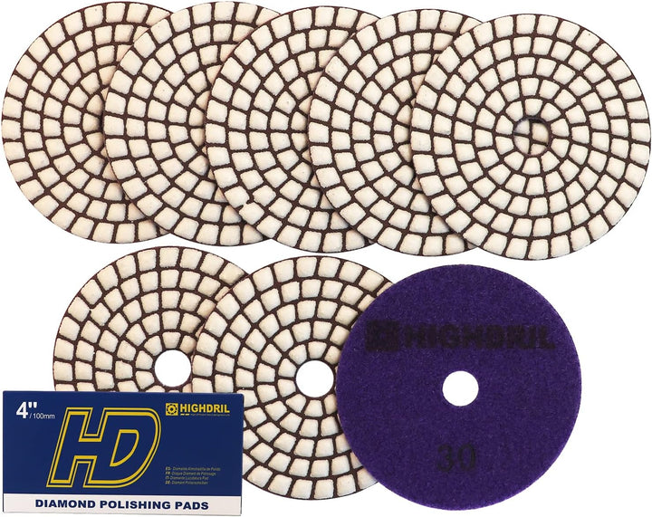 HIGHDRIL Trocken Diamant Polierscheibe - 8 Stk. #30 Diamant Polier Auflagen für Granit Stein Marmor