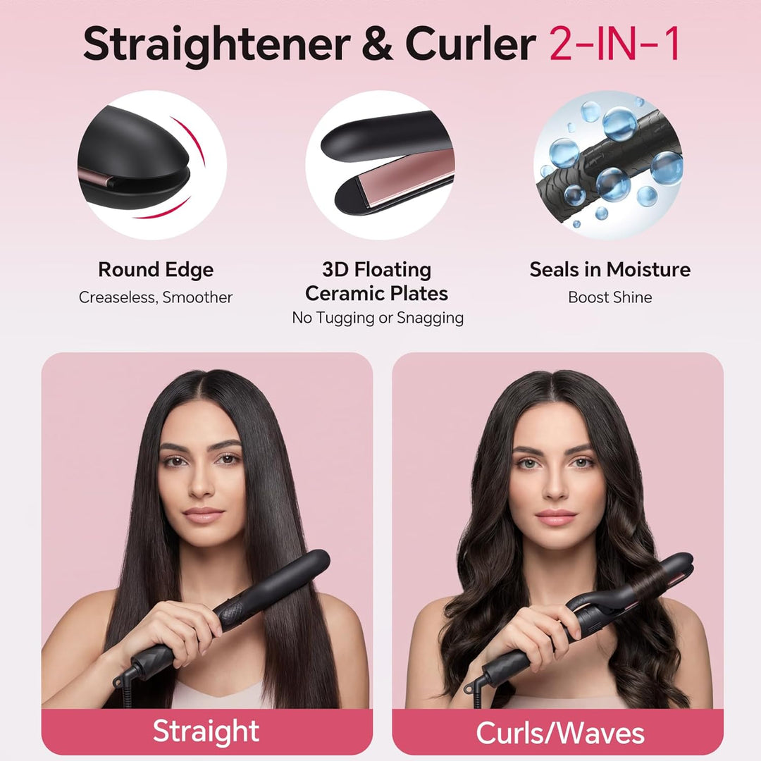 3-in-1 Lockenstab Set mit Glätteisen, Austauschbare Keramik-Turmalin Aufsätze für Grosse & Kleine Lo