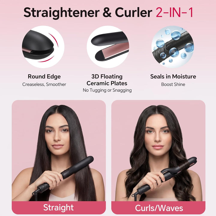 3-in-1 Lockenstab Set mit Glätteisen, Austauschbare Keramik-Turmalin Aufsätze für Grosse & Kleine Lo