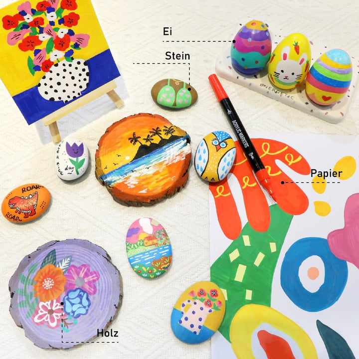 Pamaker 72 Farben Acrylstifte Set – Acrylmarker mit feiner Spitze und Pinsel für Stoff, Leinwand, Gl