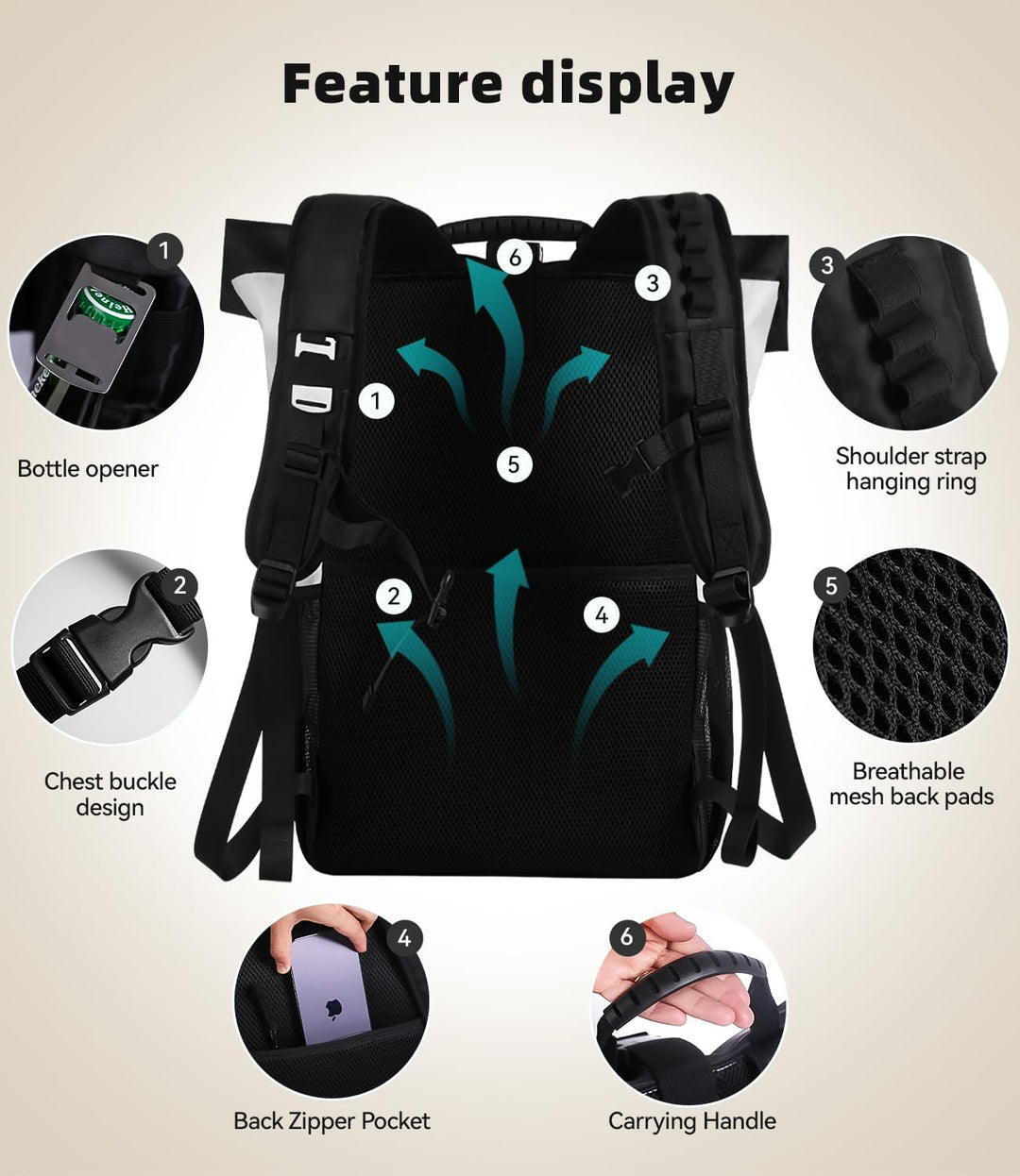 DEWUR 35L Thermo Rücksack Kühlrücksack Kühltasche Wasserdichter Picknickrücksack mit Flaschenöffner