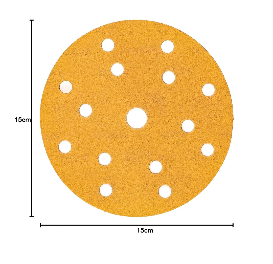 Mirka Gold Universal-Schleifpapier Ø 150mm Schleifscheiben Klett 15-Loch, Korn P320, 100 Stk / Zum S