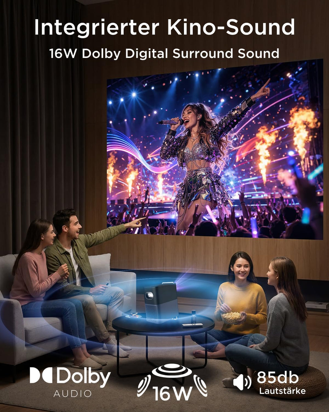 TCL A1s Beamer 4K Full HD, Offizielles Google TV (APV/Netflix/Disney), 2 Dolby 8W, 600 ISO Lumen, Bl
