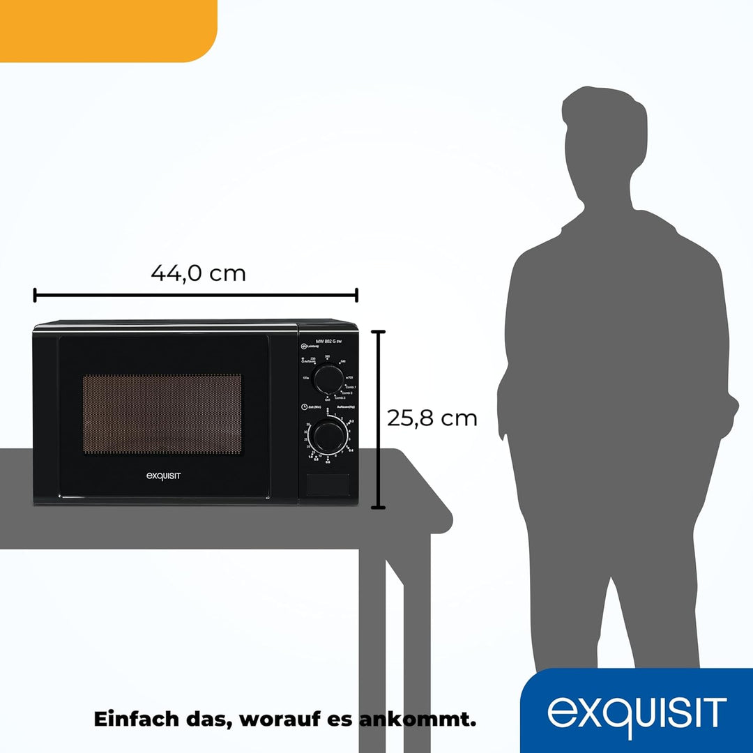 Exquisit Mikrowelle 20L, 1000 Watt Grill, 700 Watt, 25,5cm Drehteller, 5 Leistungsstufen, Timer, Auf