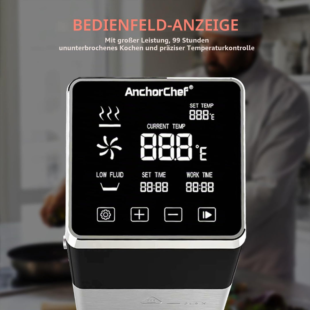 AnchorChef Sous Vide Maschine 1600W, IPX7 Wasserdicht, Kommerzieller Präzisionskocher, Schnelles Erh