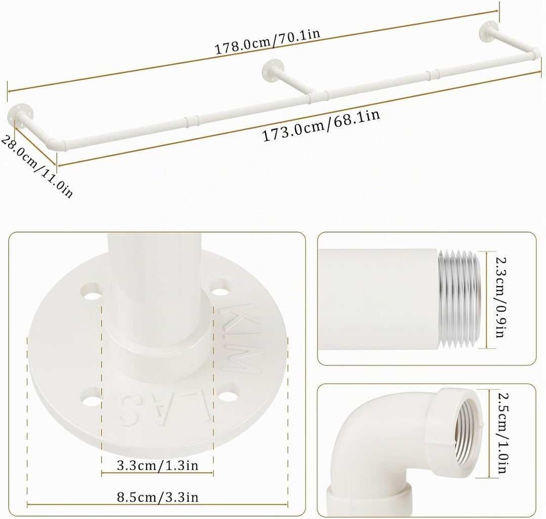 Yawinhe Industrierohr Kleiderstangen,180cm Kleiderständer für die Wand, Platzsparenders Wandregal Kü