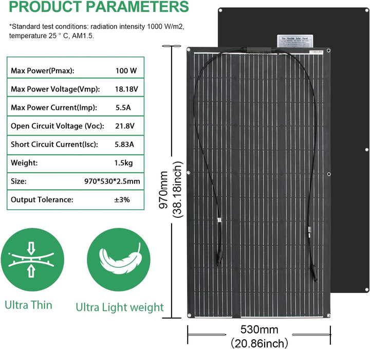 200w Solar Module Flexible Kit 2x100w 12v Solar Panel Monocrystalline for Off Grid Yacht RV Car Boat
