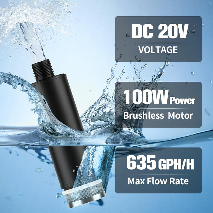 Wasserpumpe für Einhell 18V Li-Ionen-Akku, Tauchpumpe mit 100W Leistung Bürstenloser Motor, für Gart