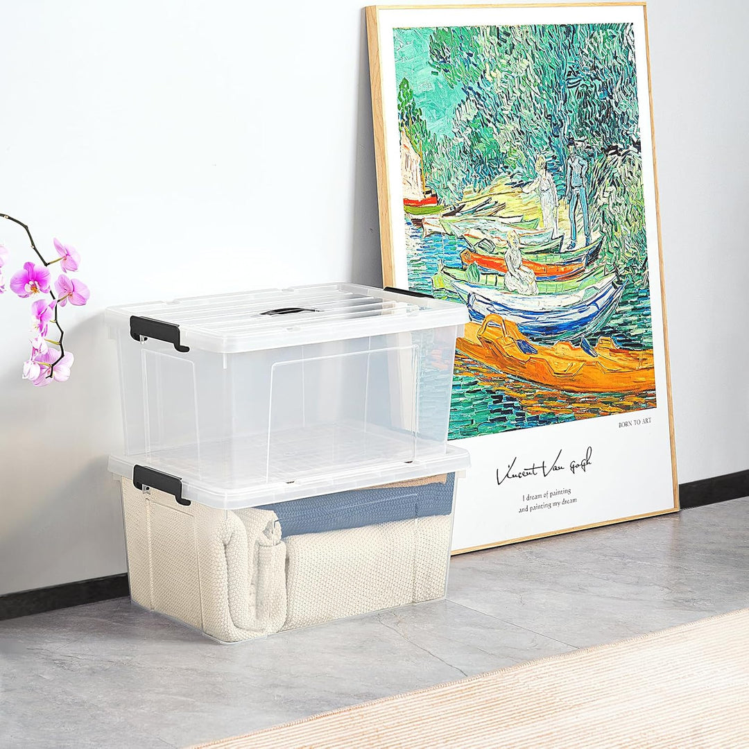 Cetomo,65L,4er-Pack, Aufbewahrungsbox mit deckel,Aufbewahrungsboxen, mit Clips, stapelbar, Wohnzimme