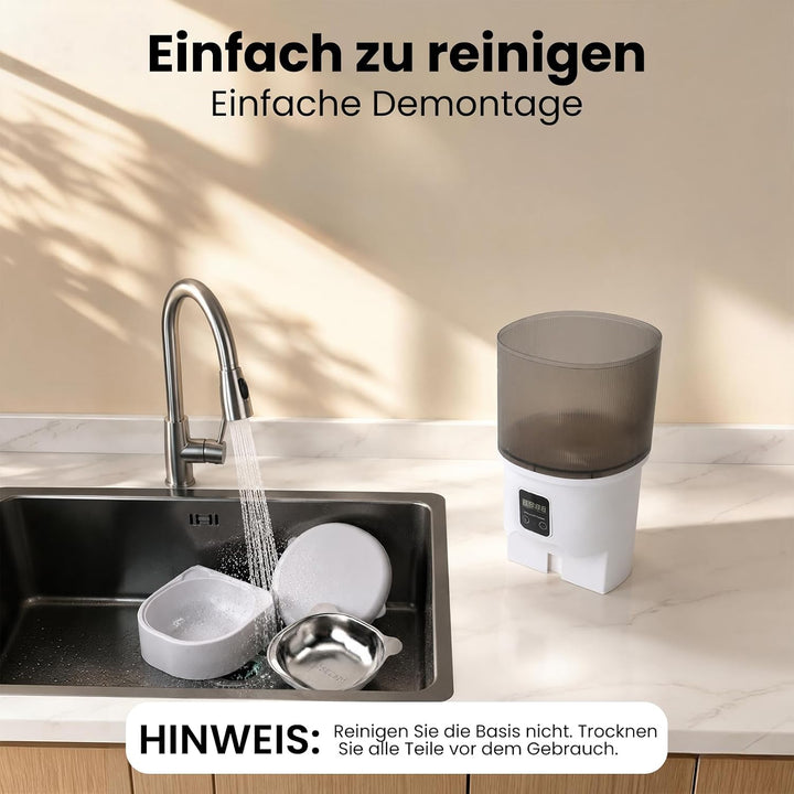 Futterautomat Katze 4 L, Katzenfutter Automat, 1-6 Mahlzeiten pro Tag, Futter für Katzen/Hunde, Mit