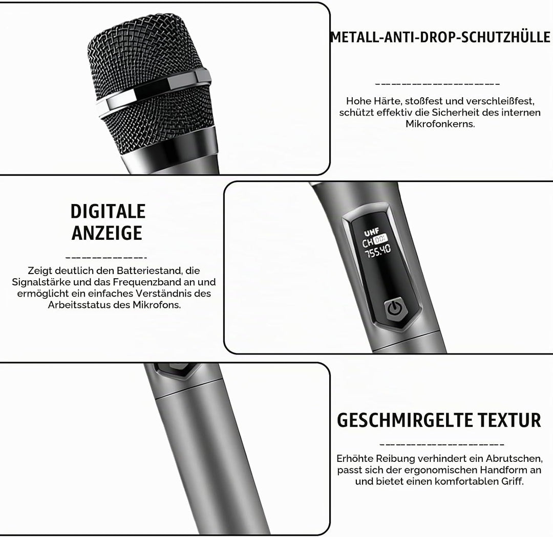 Kabelloses Mikrofon, Karaoke Mikrofon, Kabelloses Dual-Mikrofons, Wiederaufladbares Handgehaltenes D