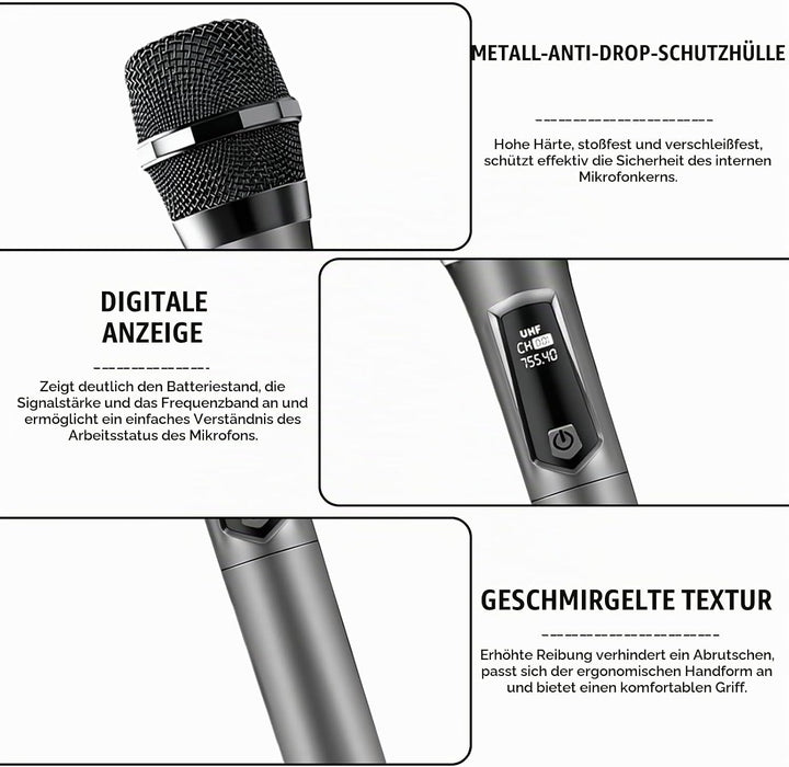 Kabelloses Mikrofon, Karaoke Mikrofon, Kabelloses Dual-Mikrofons, Wiederaufladbares Handgehaltenes D