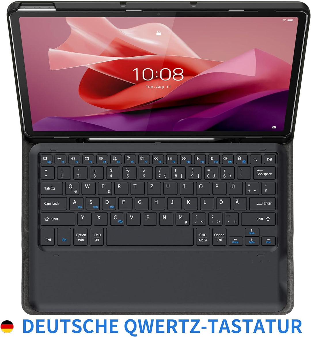 EasyAcc Tastatur Hülle Kompatibel mit Lenovo Tab P12 2023 12,7 Zoll mit Stifthalter, Tastatur Magnet