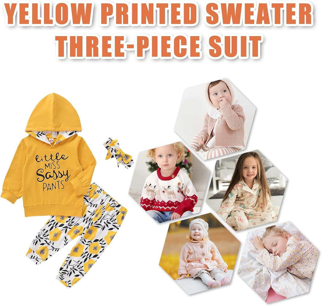 EDOTON Baby Mädchen Outfit 2 Stücke Set Gestreifte Blumen Hoodies mit Tasche Top + Lange Hosen Sweat