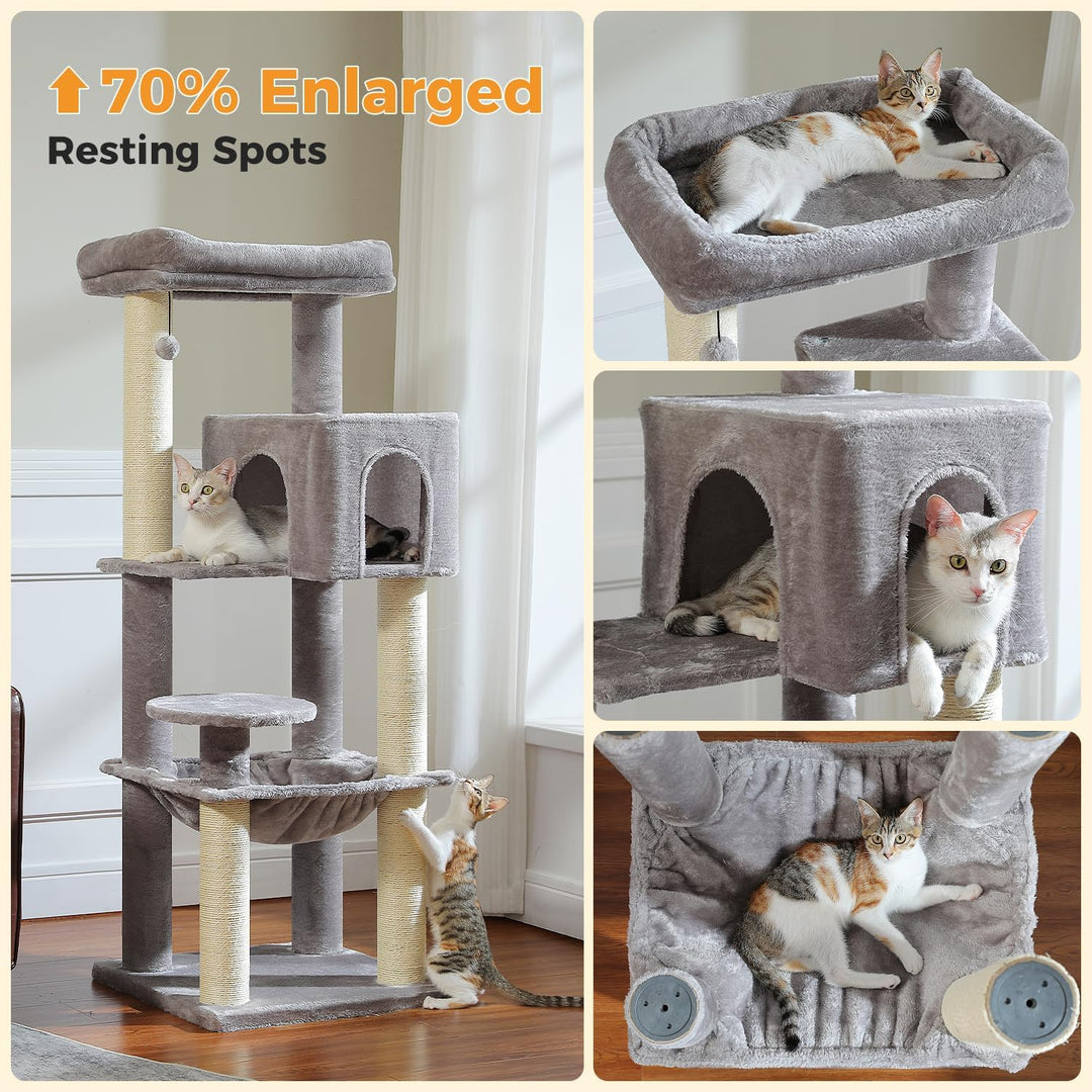 PAWZ Road Katzenbaum mit Metall-Plüsch-Hängematte, Katzenturm für ausgewachsene Katzen mit 2-türigem