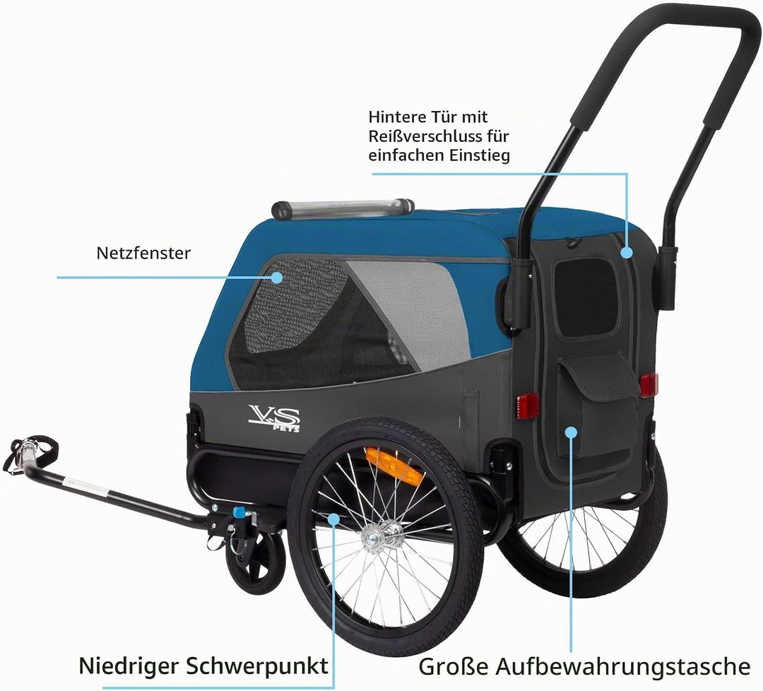 Tiggo VS Medium Hundeanhänger &amp; Buggy 2in1 Fahrradanhänger Hundebuggy Jogger für Hunden bis 23kg Bla