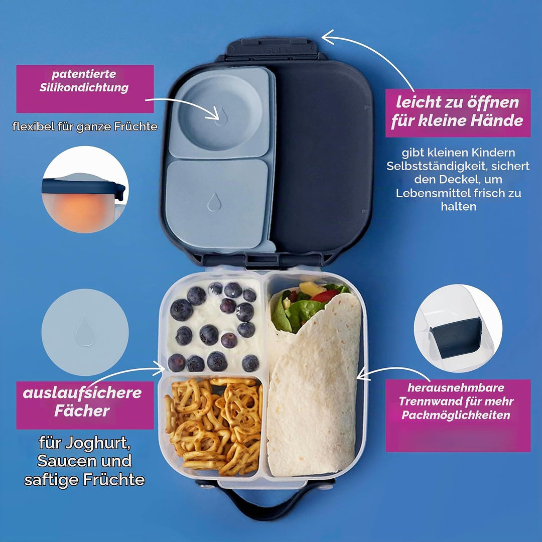 b.box Mini Brotdose | Bento-Box mit 3 Fächern (2 auslaufsicher) | Ideal für Kleinkinder, Kinderlunch