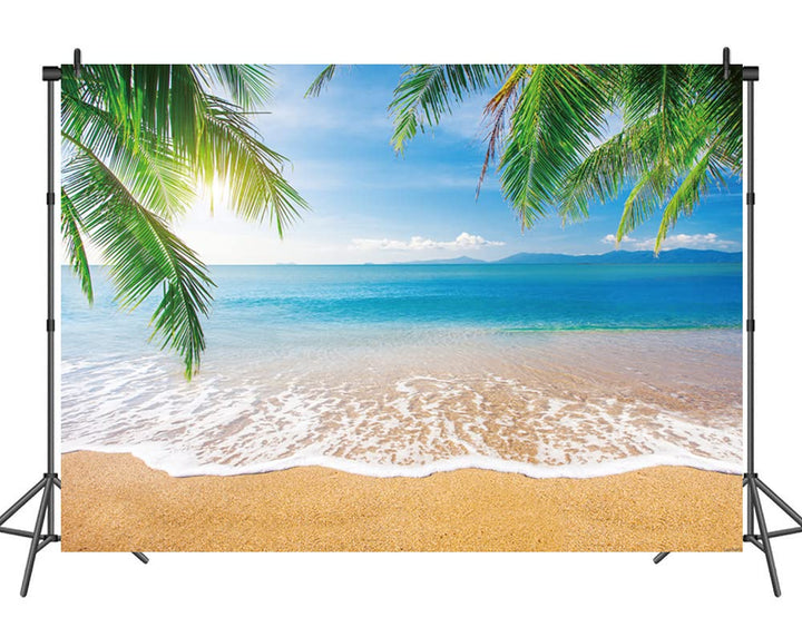 INRUI Tropischer Strand Fotografie Hintergrund Sommer Palmen Hintergrund Blaues Meer Himmel Sonnensc